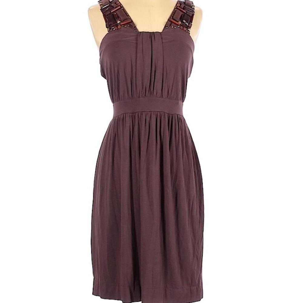 Deletta Anthropologie Brown Dress Small S Beaded sleeveless cocktail party RARE